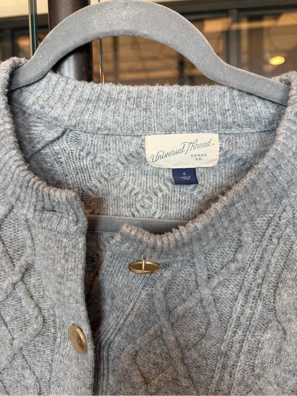 Gray Cable Knit Cardigan with Gold Buttons - Picture 4 of 6